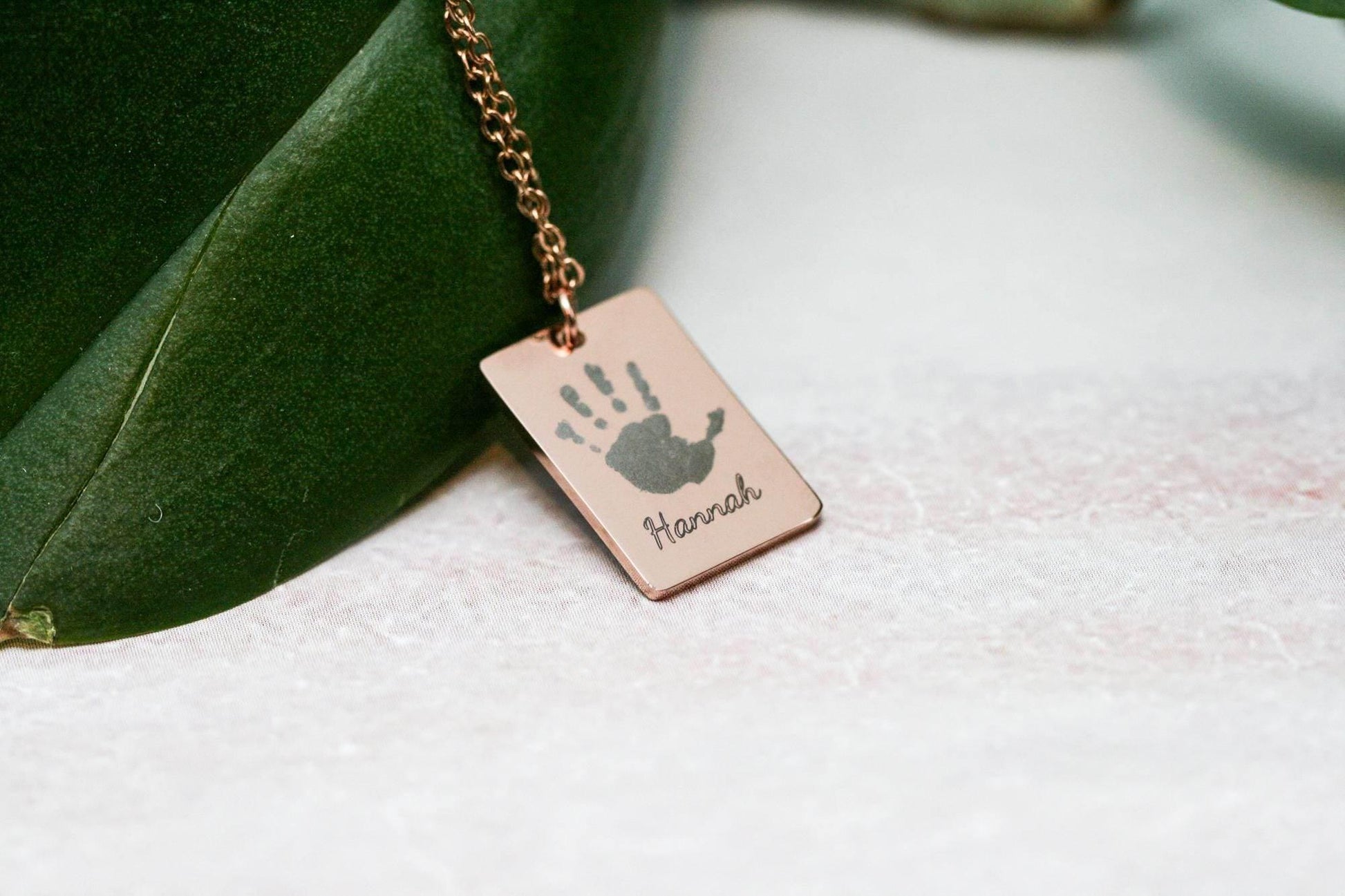 Actual Engraved Handprint Necklace | Rose Gold Plated Pendant - Rest of the Nest