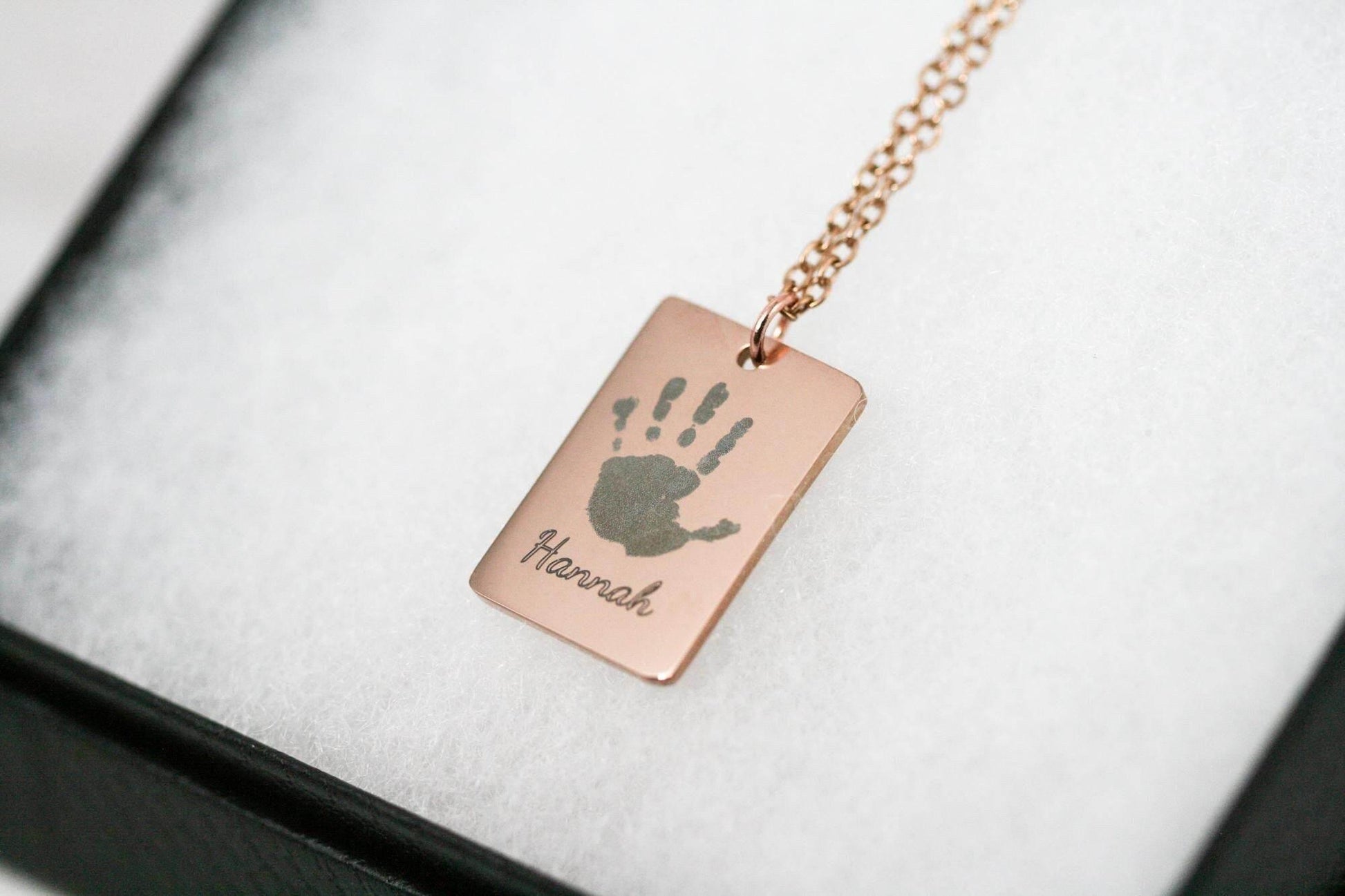 Actual Engraved Handprint Necklace | Rose Gold Plated Pendant - Rest of the Nest