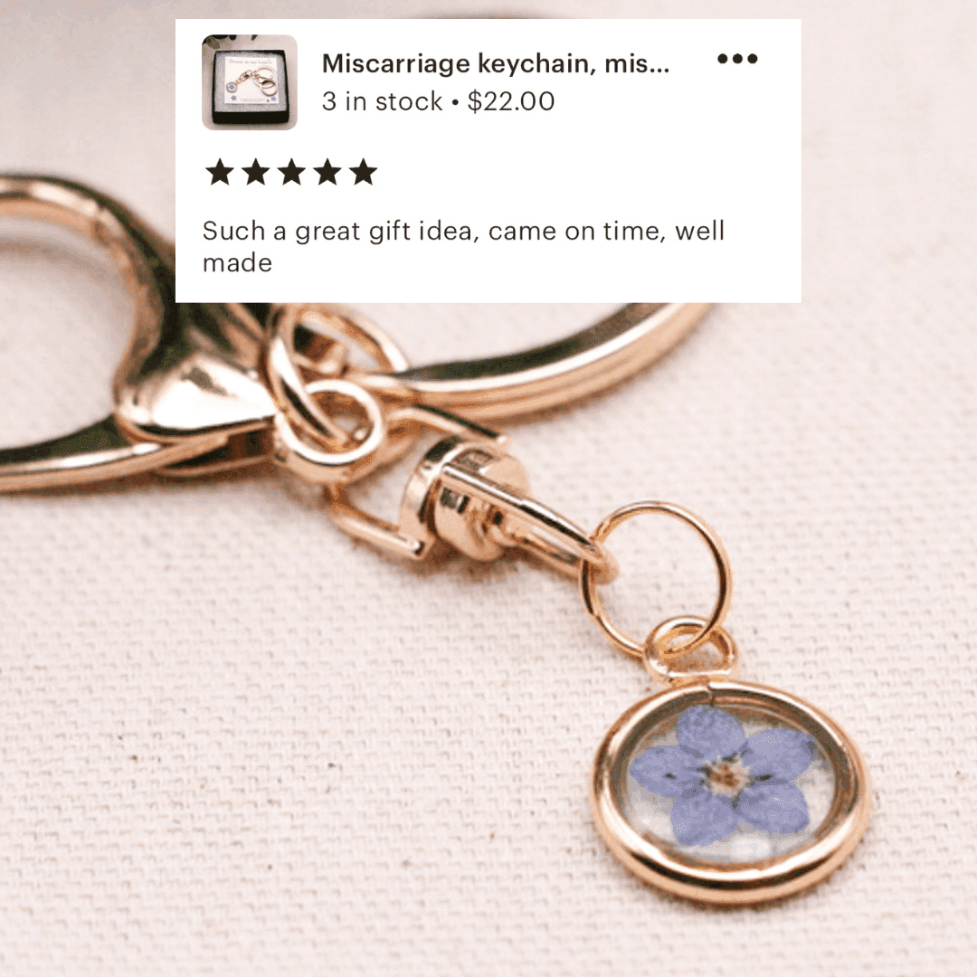 Blue Forget Me Not Flower Keychain | Yellow Gold Circle Pendant - Rest of the Nest