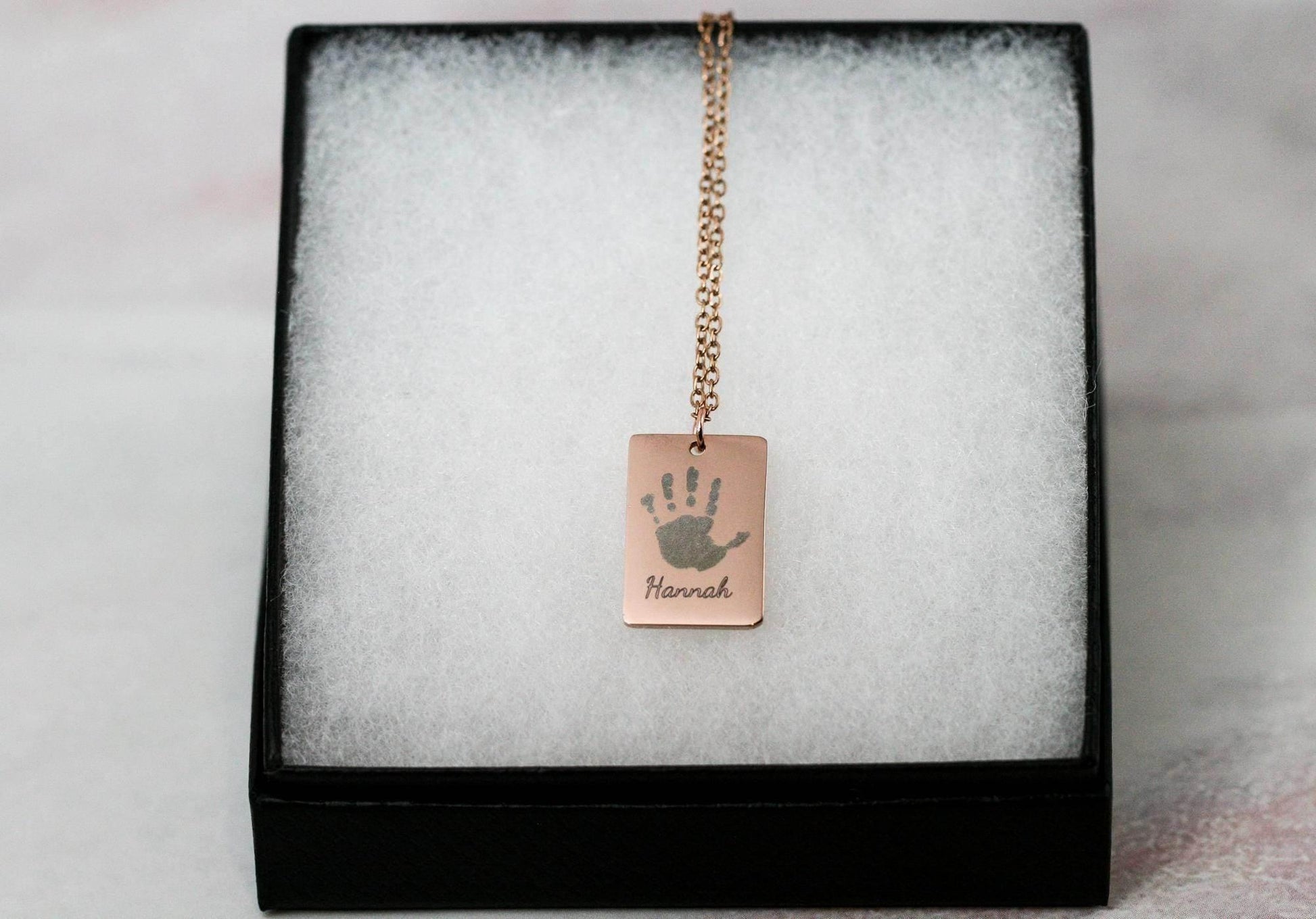 Actual Engraved Handprint Necklace | Rose Gold Plated Pendant - Rest of the Nest