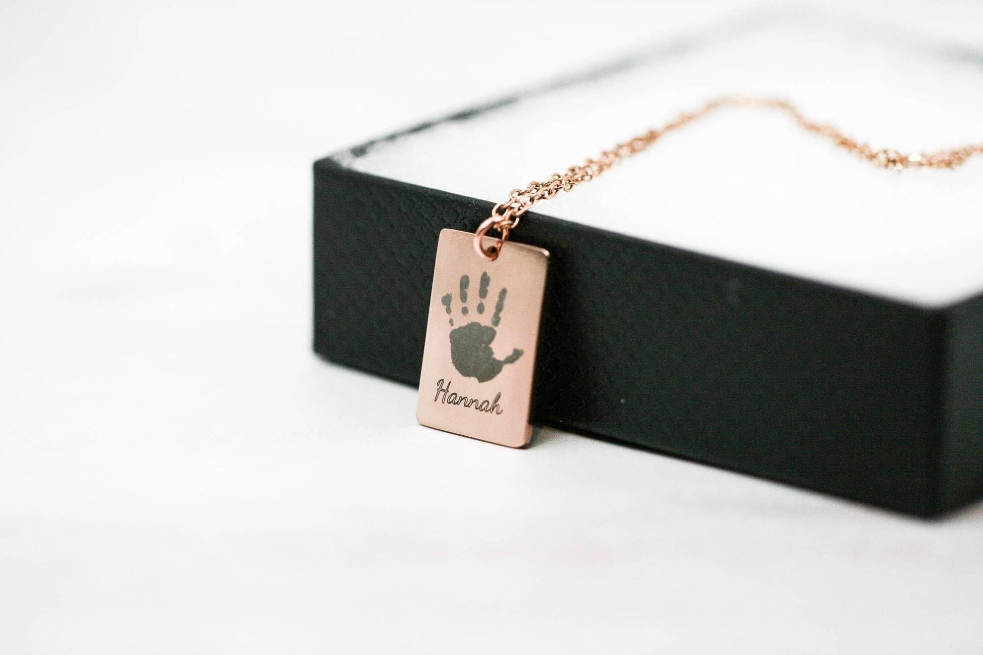 Actual Engraved Handprint Necklace | Rose Gold Plated Pendant - Rest of the Nest