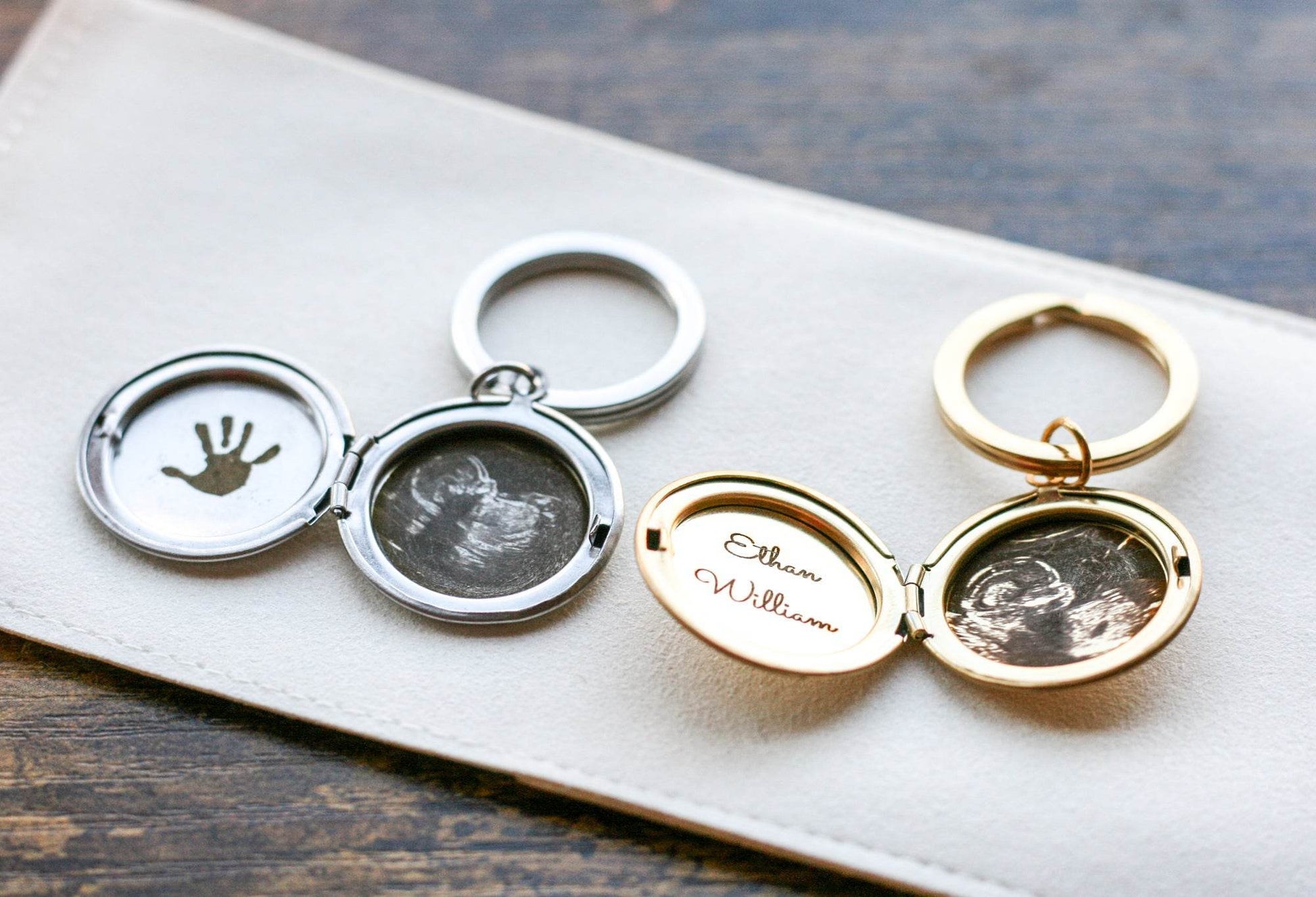 Engraved Sonogram Keychain | Circular Locket - Sale - Rest of the Nest