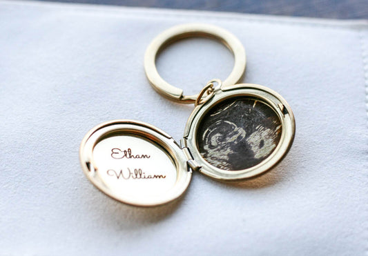 Engraved Sonogram Keychain | Circular Locket - Sale - Rest of the Nest