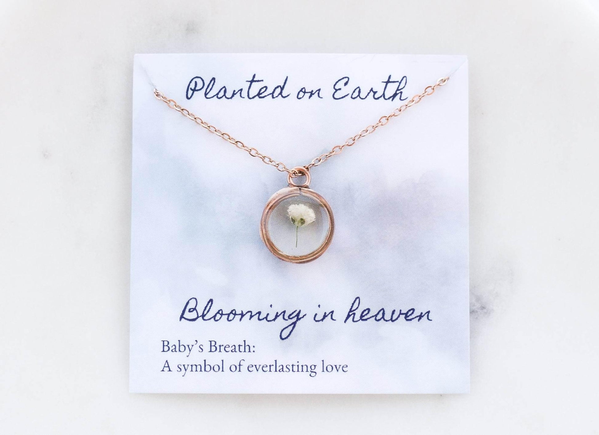 Baby's Breath Flower Necklace | Rose Gold Circle Pendant - Rest of the Nest