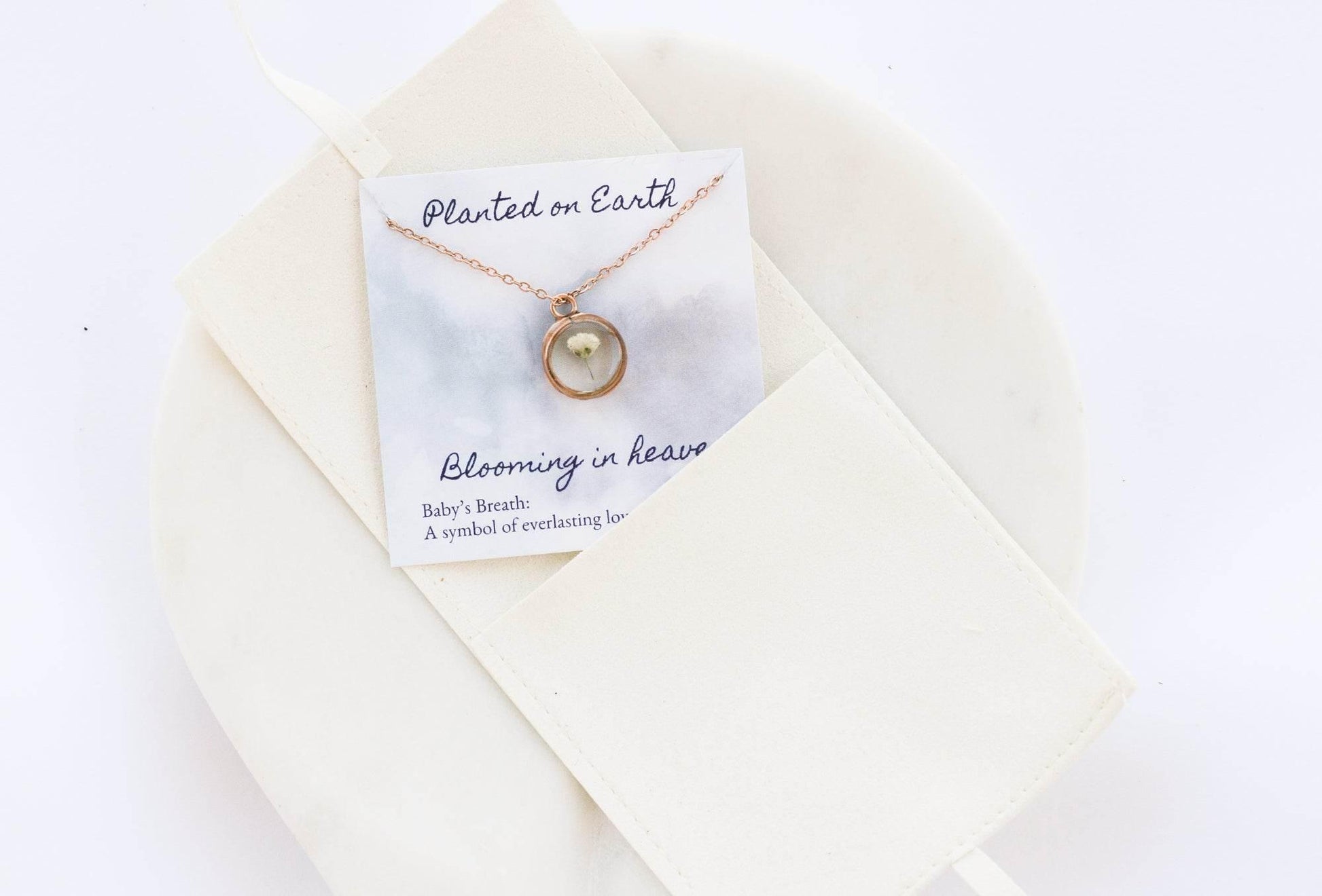Baby's Breath Flower Necklace | Rose Gold Circle Pendant - Rest of the Nest