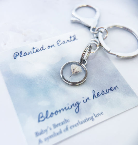 Baby’s Breath Memorial Keychain | Real Flower Remembrance Keepsake
