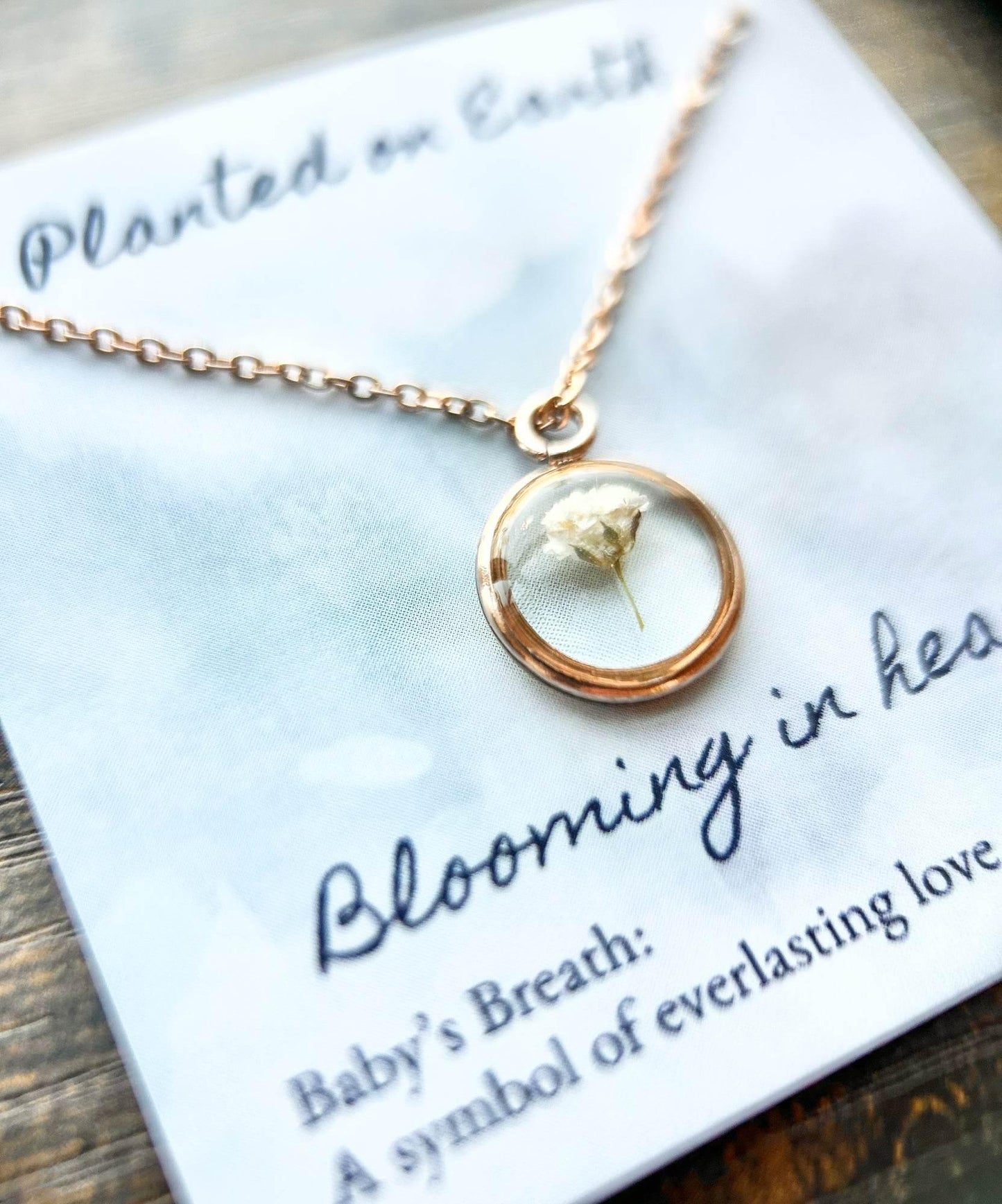 Baby's Breath Flower Necklace | Rose Gold Circle Pendant - Rest of the Nest