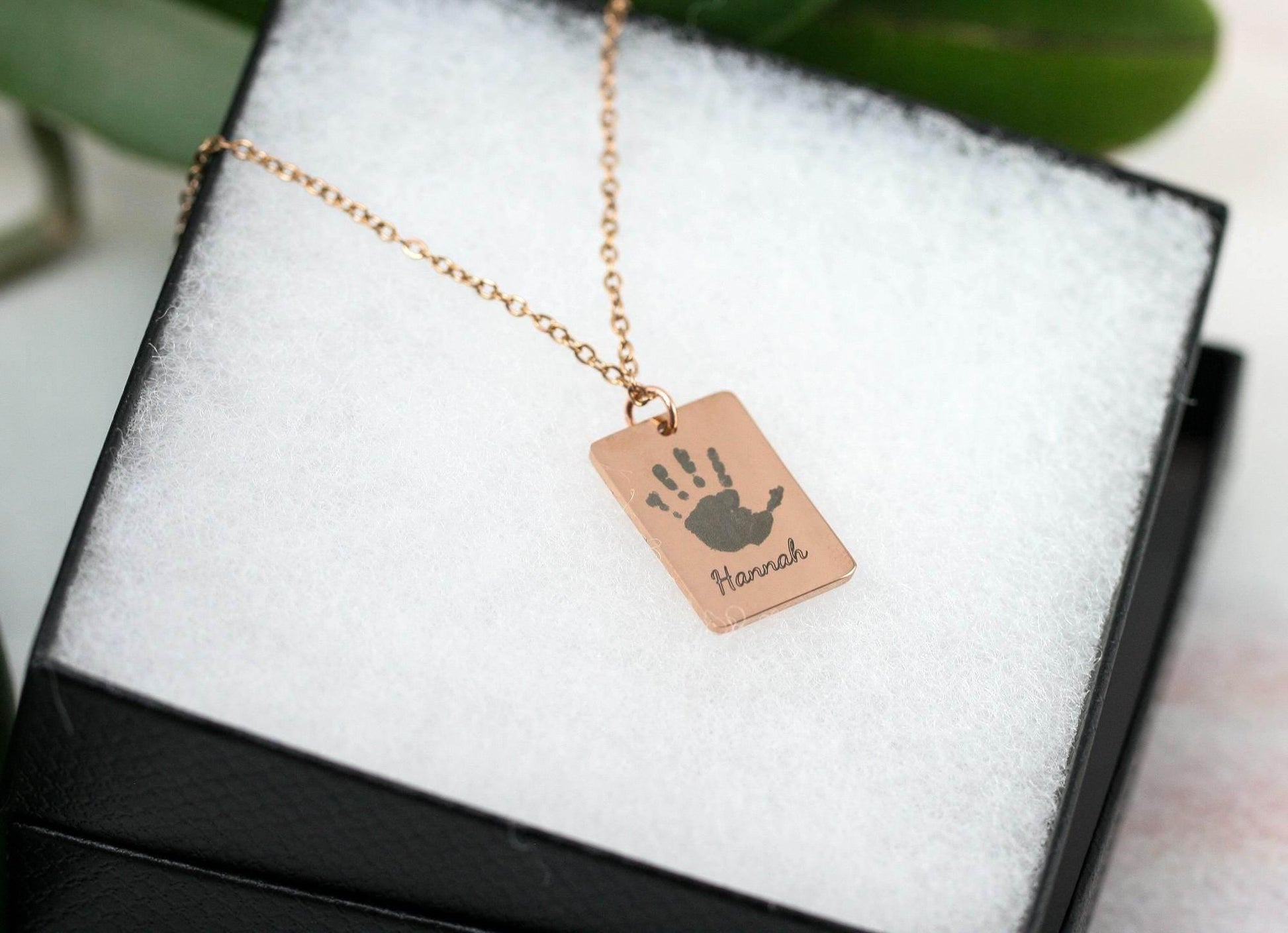 Actual Engraved Handprint Necklace | Rose Gold Plated Pendant - Rest of the Nest