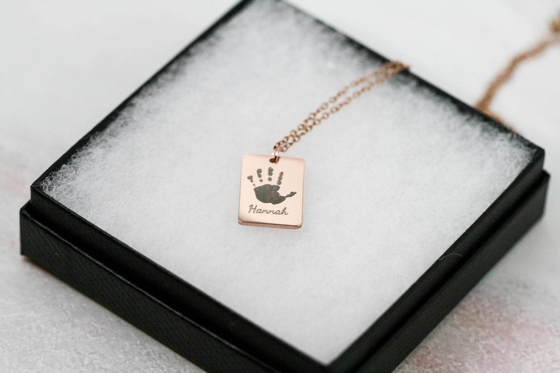 Actual Engraved Handprint Necklace | Rose Gold Plated Pendant - Rest of the Nest
