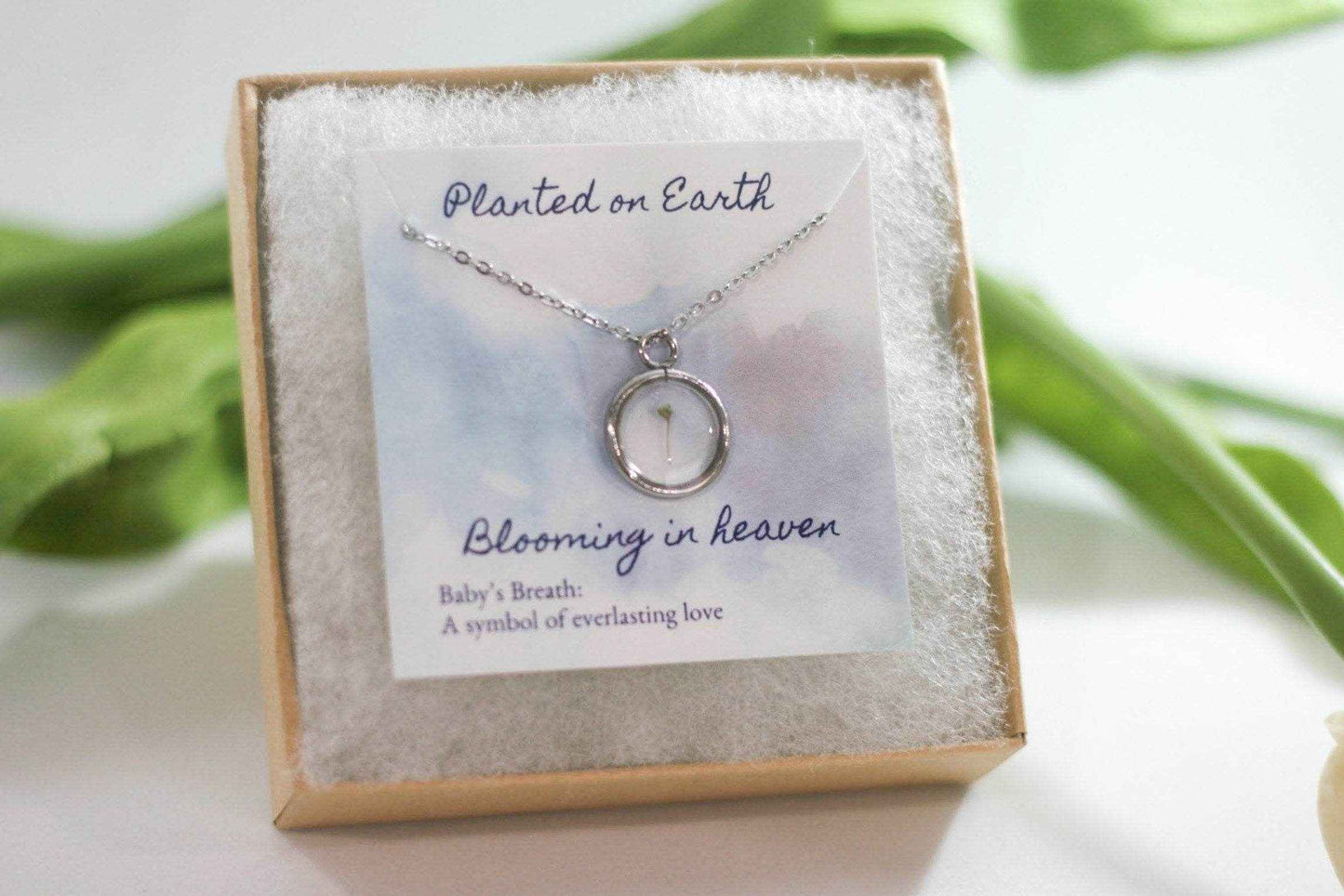 Baby's Breath Flower Necklace | Silver Circle Pendant - Sale - Rest of the Nest