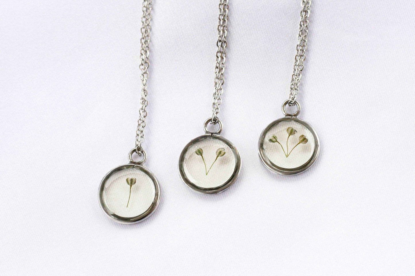 Baby's Breath Flower Necklace | Silver Circle Pendant - Sale - Rest of the Nest