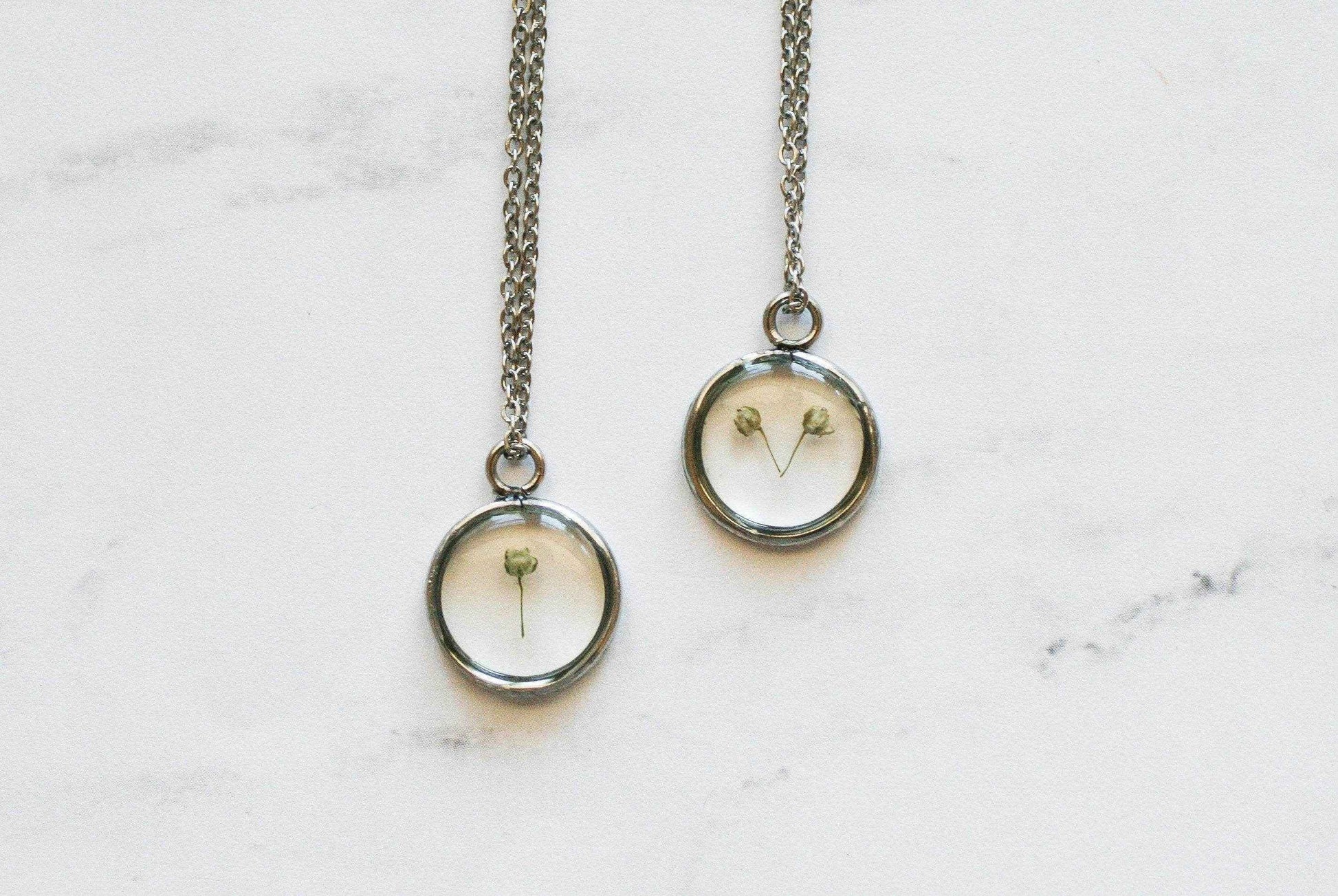 Baby's Breath Flower Necklace | Silver Circle Pendant - Sale - Rest of the Nest
