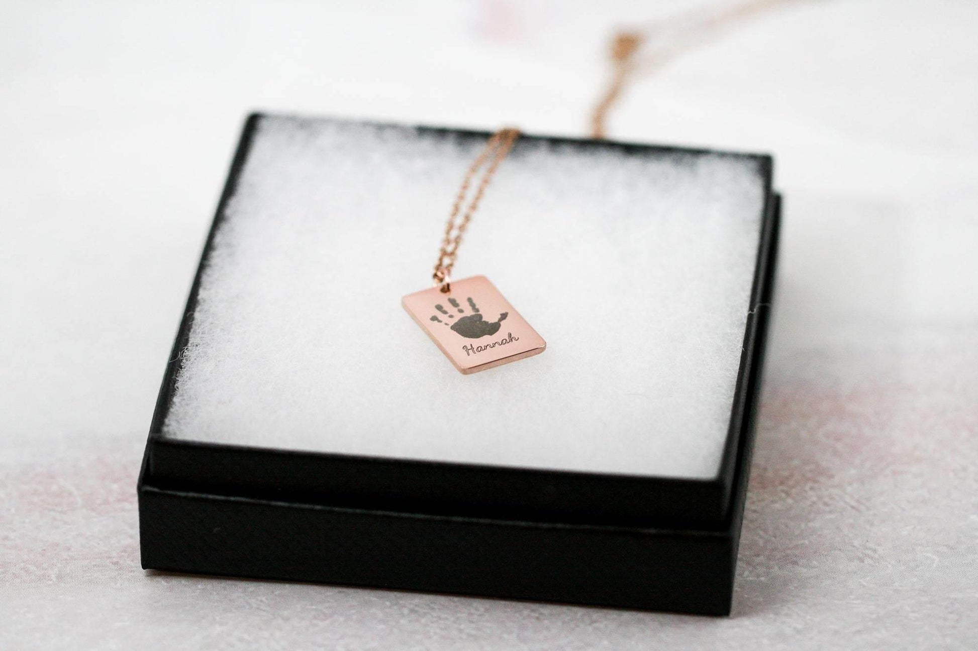 Actual Engraved Handprint Necklace | Rose Gold Plated Pendant - Rest of the Nest