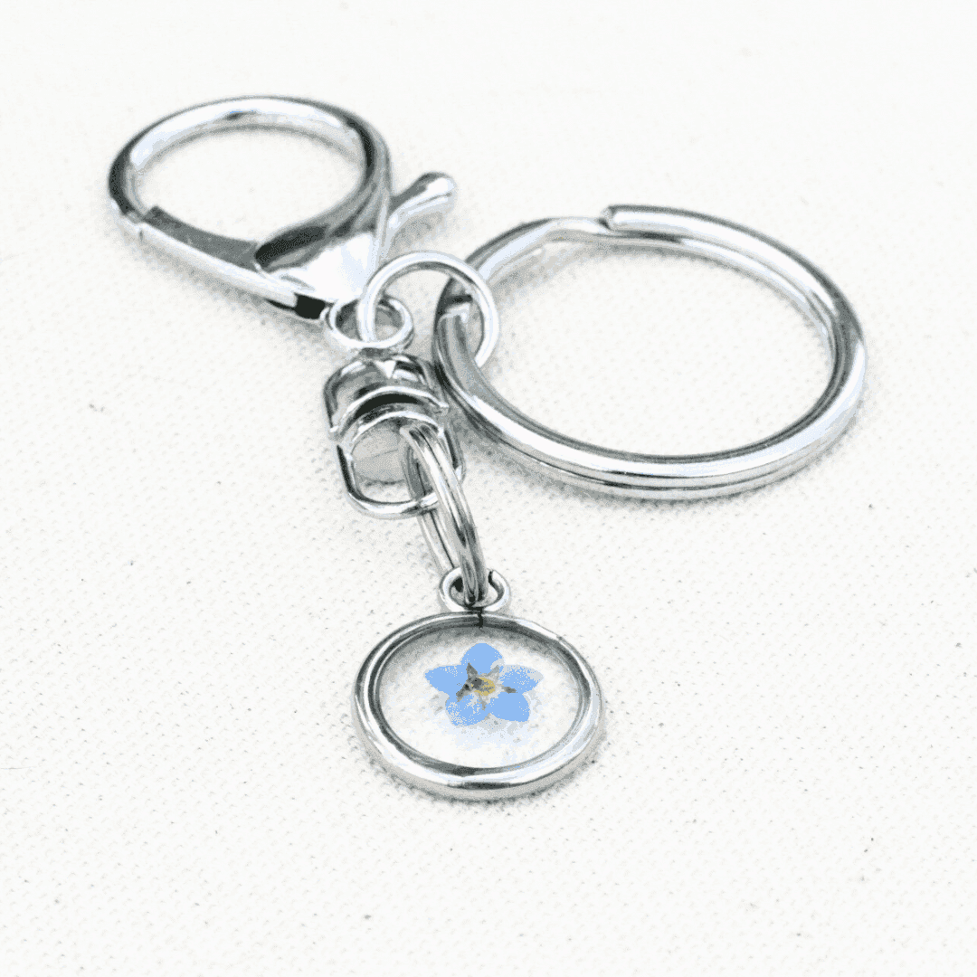 Blue Forget Me Not Flower Keychain | Silver Circle Pendant - Sale - Rest of the Nest