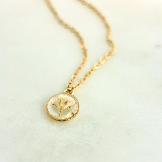 Baby’s Breath Memorial Necklace | 14k Gold Circle Pendant