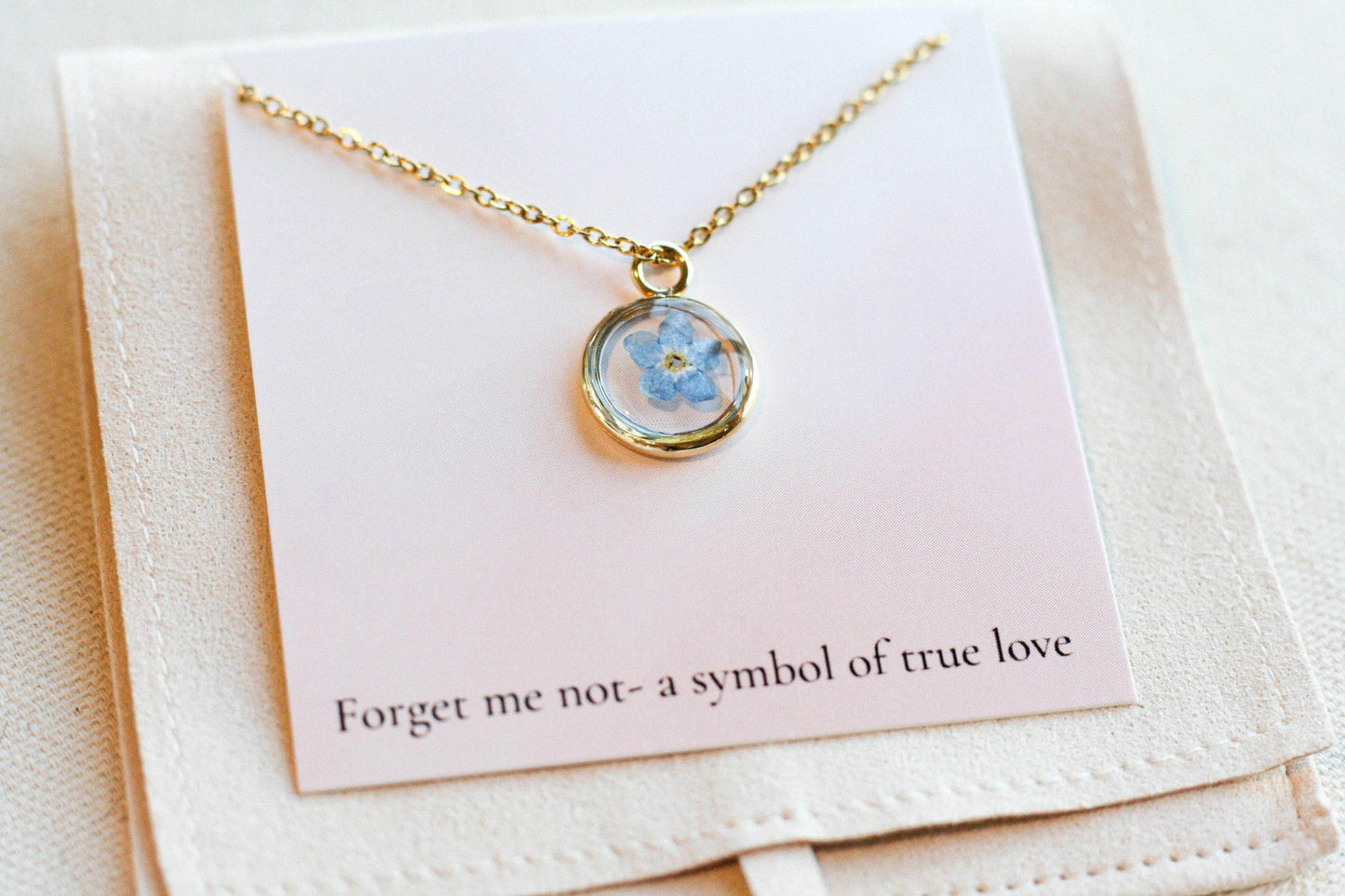Blue Forget Me Not Necklace | Yellow Gold Circle Pendant - Sale - Rest of the Nest