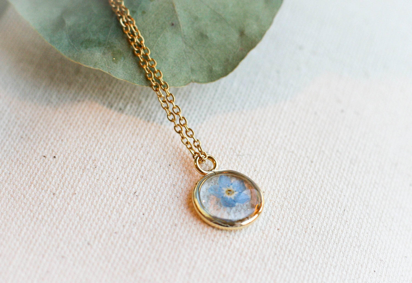Blue Forget Me Not Necklace | Yellow Gold Circle Pendant - Sale - Rest of the Nest