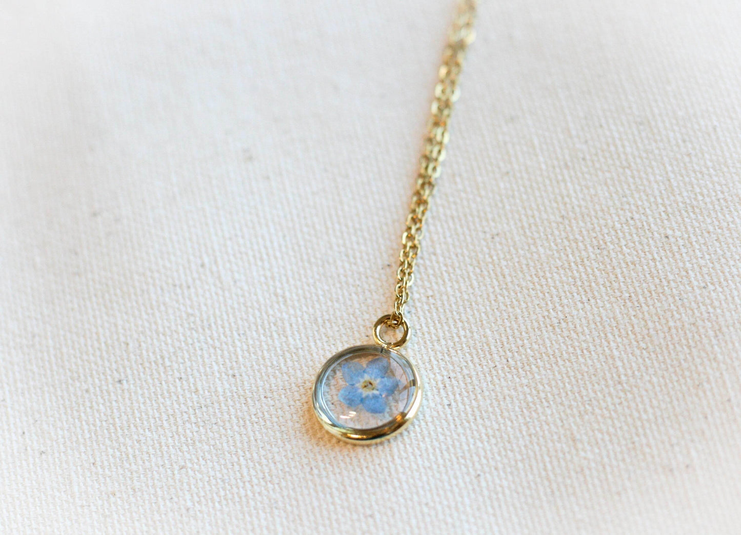 Blue Forget Me Not Necklace | Yellow Gold Circle Pendant - Sale - Rest of the Nest