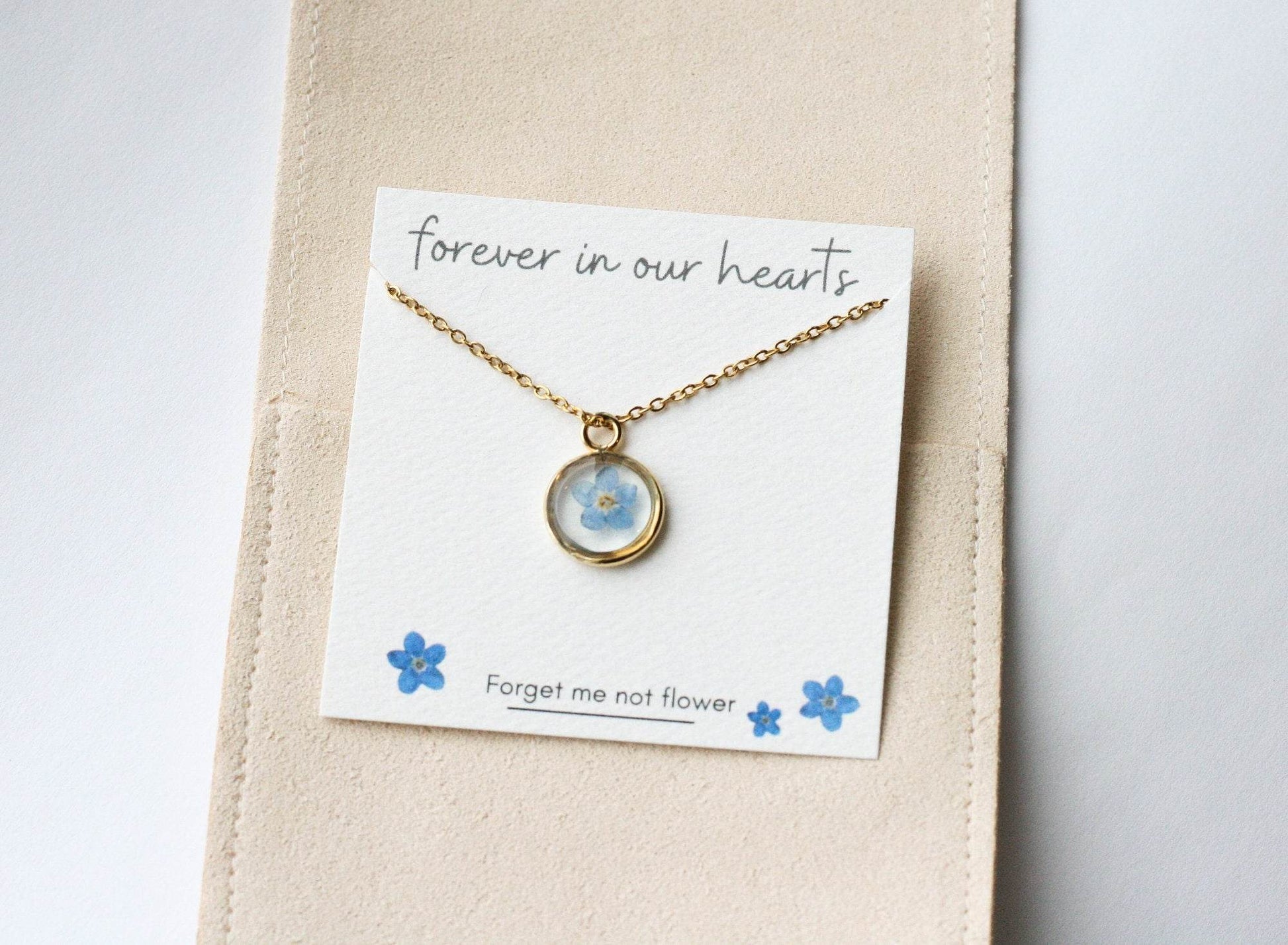 Blue Forget Me Not Necklace | Gold Circle Pendant - Rest of the Nest