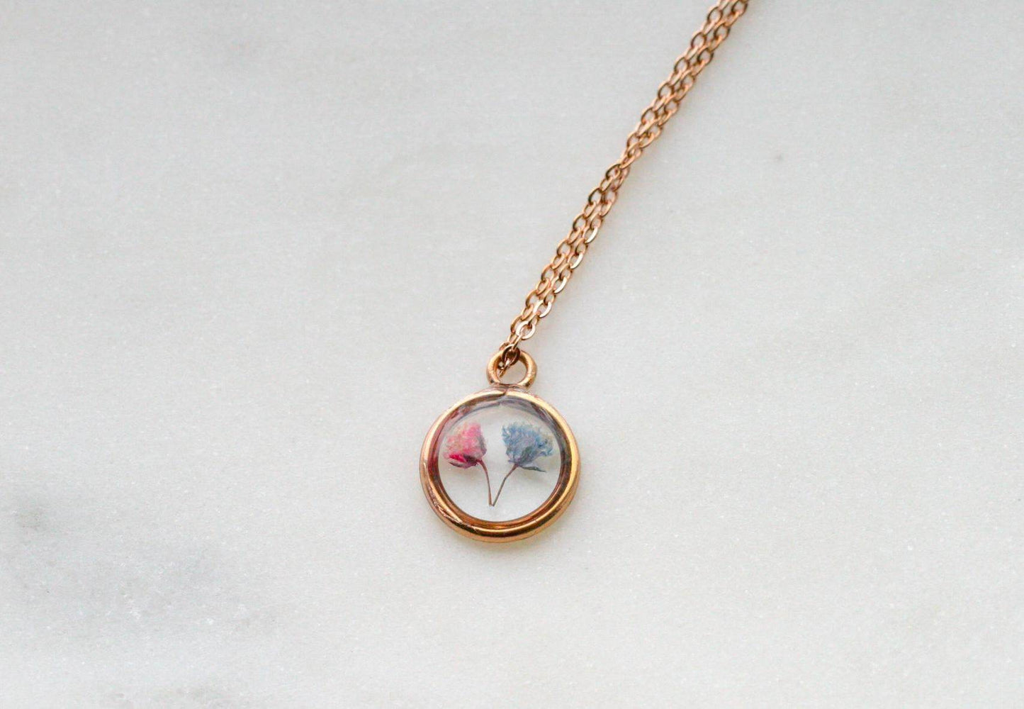 Pink, Blue or White Baby's Breath Flower Necklace | Circle Pendant - Rest of the Nest
