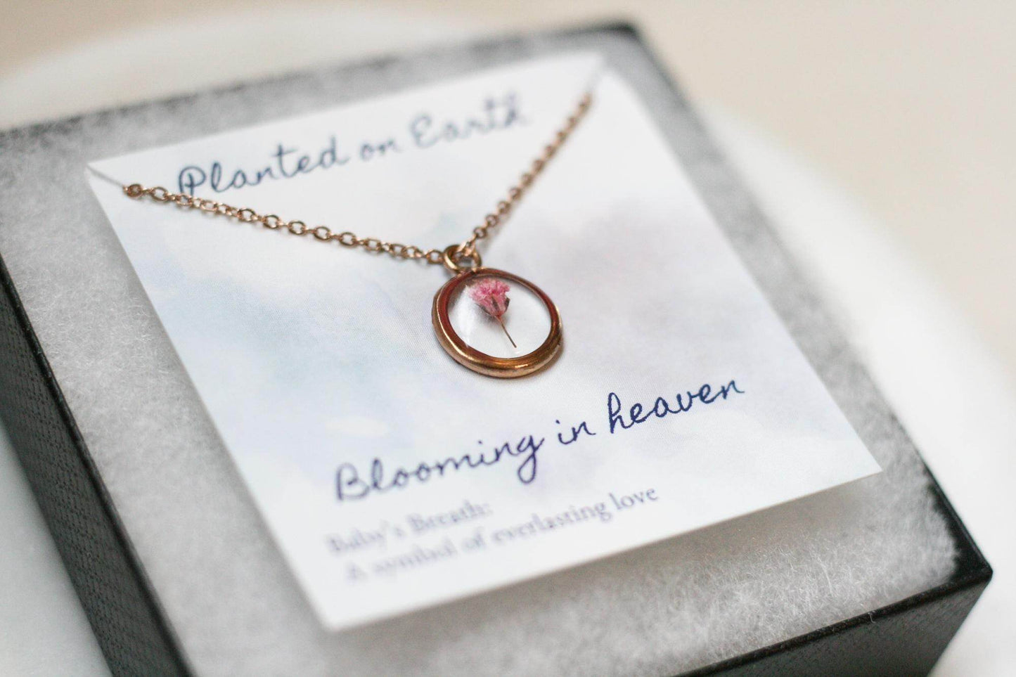 Pink, Blue or White Baby's Breath Flower Necklace | Circle Pendant - Rest of the Nest