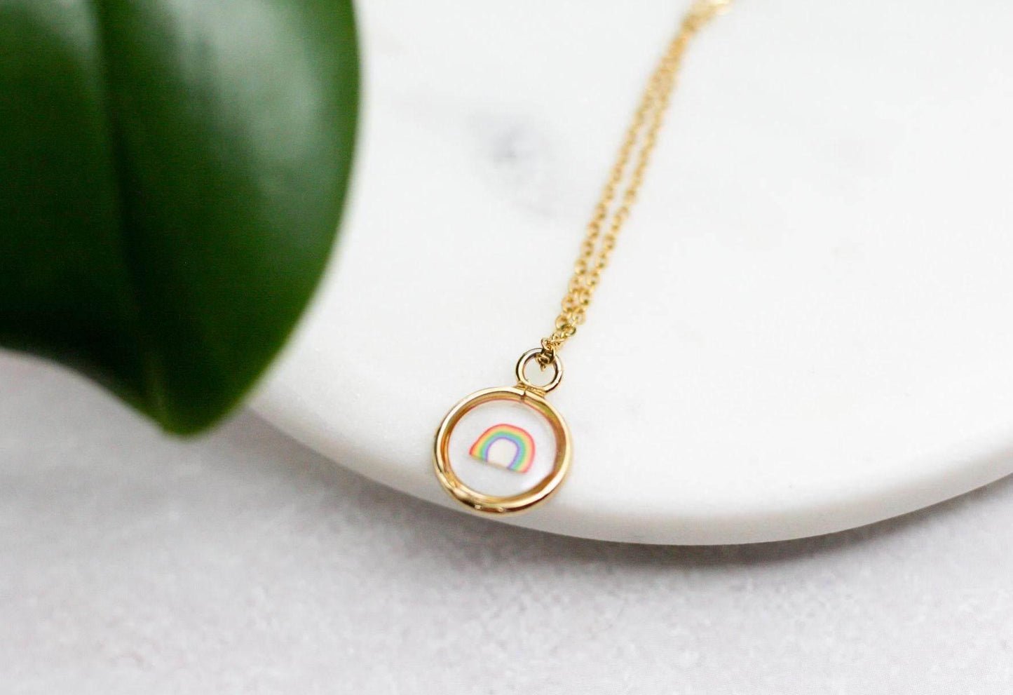Rainbow Necklace | Yellow Gold Circle Pendant - Sale - Rest of the Nest