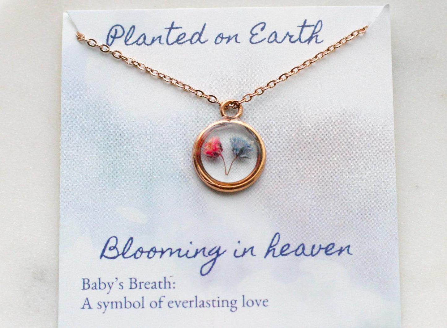 Pink, Blue or White Baby's Breath Flower Necklace | Circle Pendant - Rest of the Nest