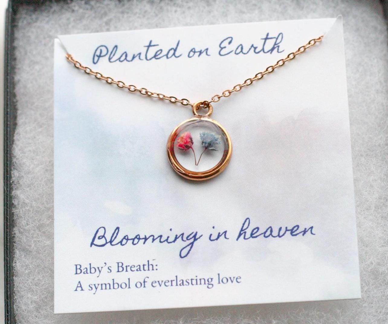 Pink, Blue or White Baby's Breath Flower Necklace | Circle Pendant - Rest of the Nest