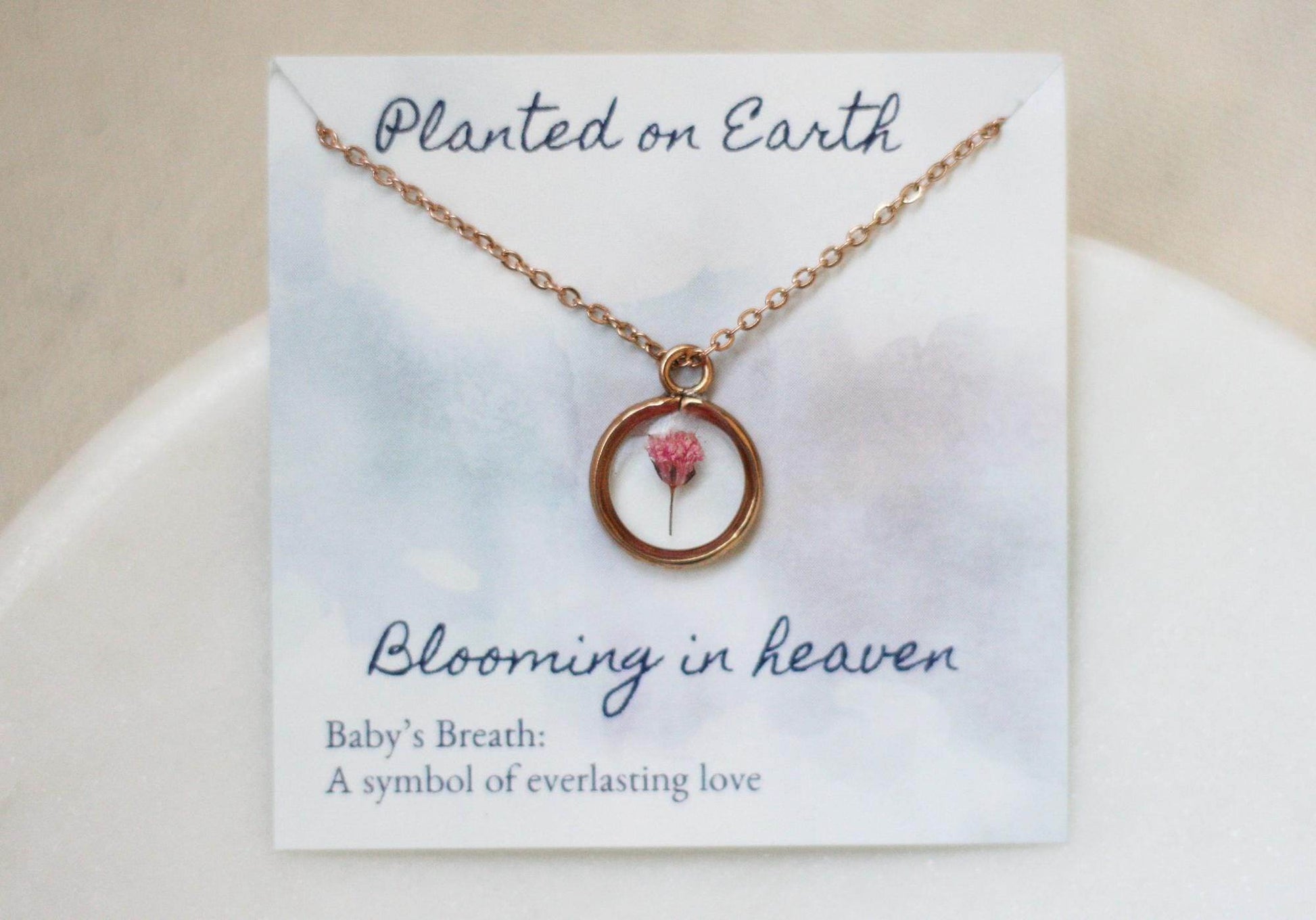 Pink, Blue or White Baby's Breath Flower Necklace | Circle Pendant - Rest of the Nest