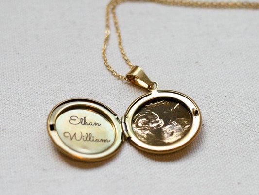 Engraved Sonogram Necklace | Circular Locket - Rest of the Nest