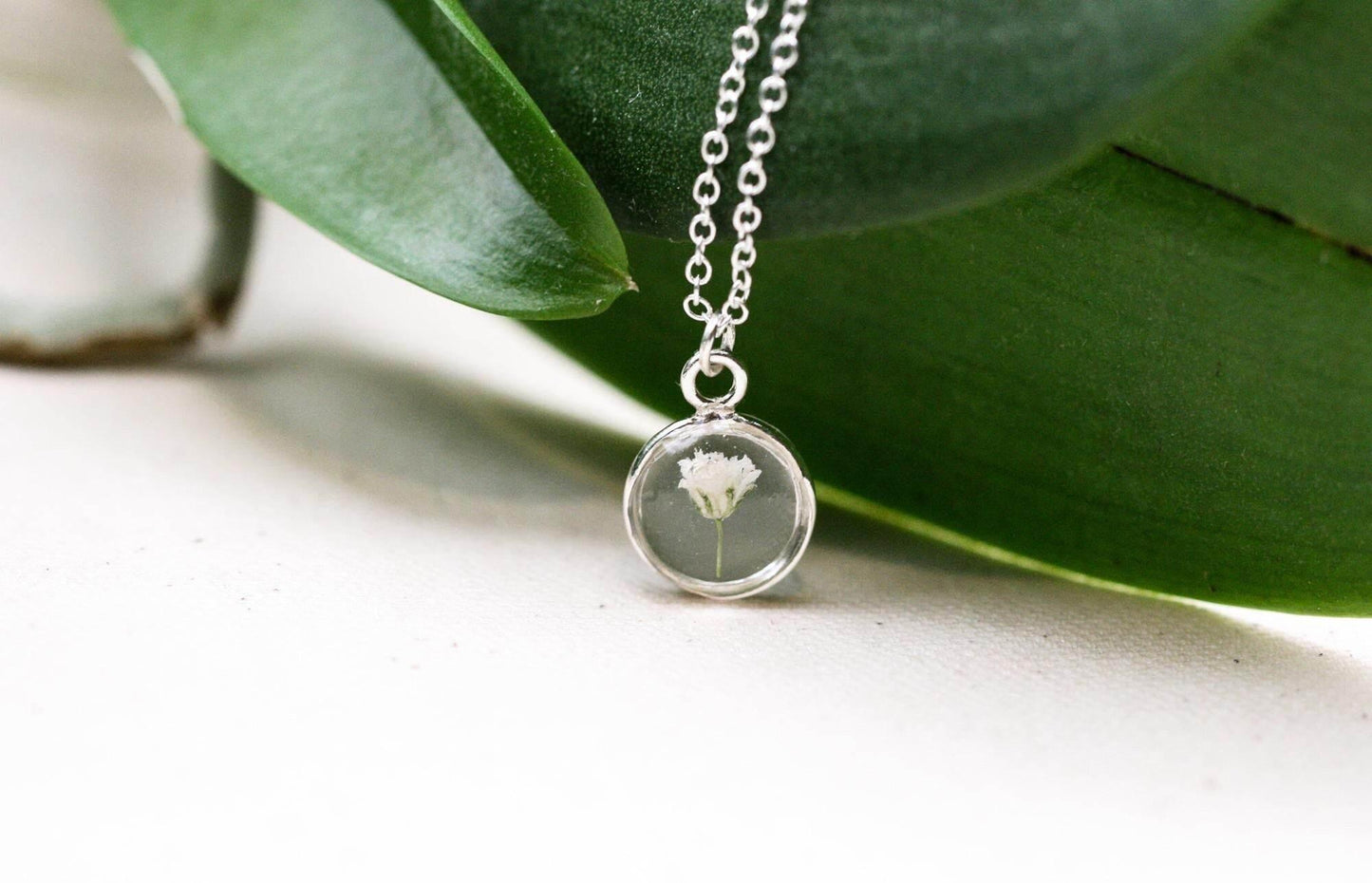 Baby's Breath Flower Necklace | Sterling Silver Circle Pendant - Rest of the Nest