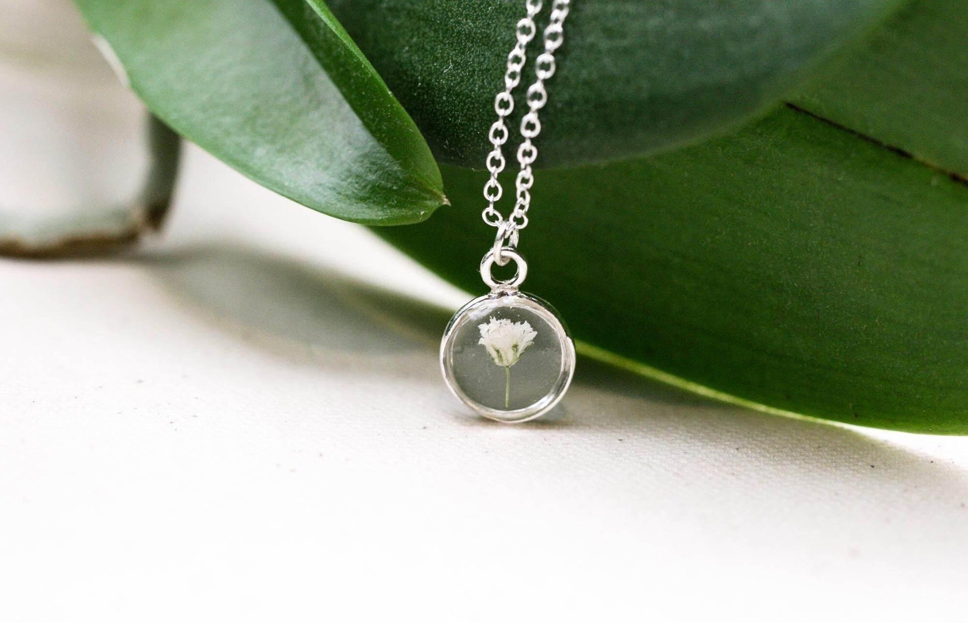 Baby's Breath Flower Necklace | Sterling Silver Circle Pendant - Rest of the Nest