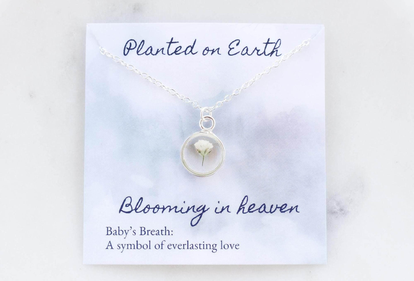 Baby's Breath Flower Necklace | Sterling Silver Circle Pendant - Rest of the Nest