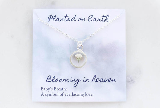 Baby's Breath Flower Necklace | Sterling Silver Circle Pendant - Rest of the Nest