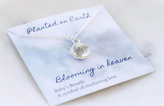 Baby's Breath Flower Necklace | Sterling Silver Circle Pendant - Rest of the Nest