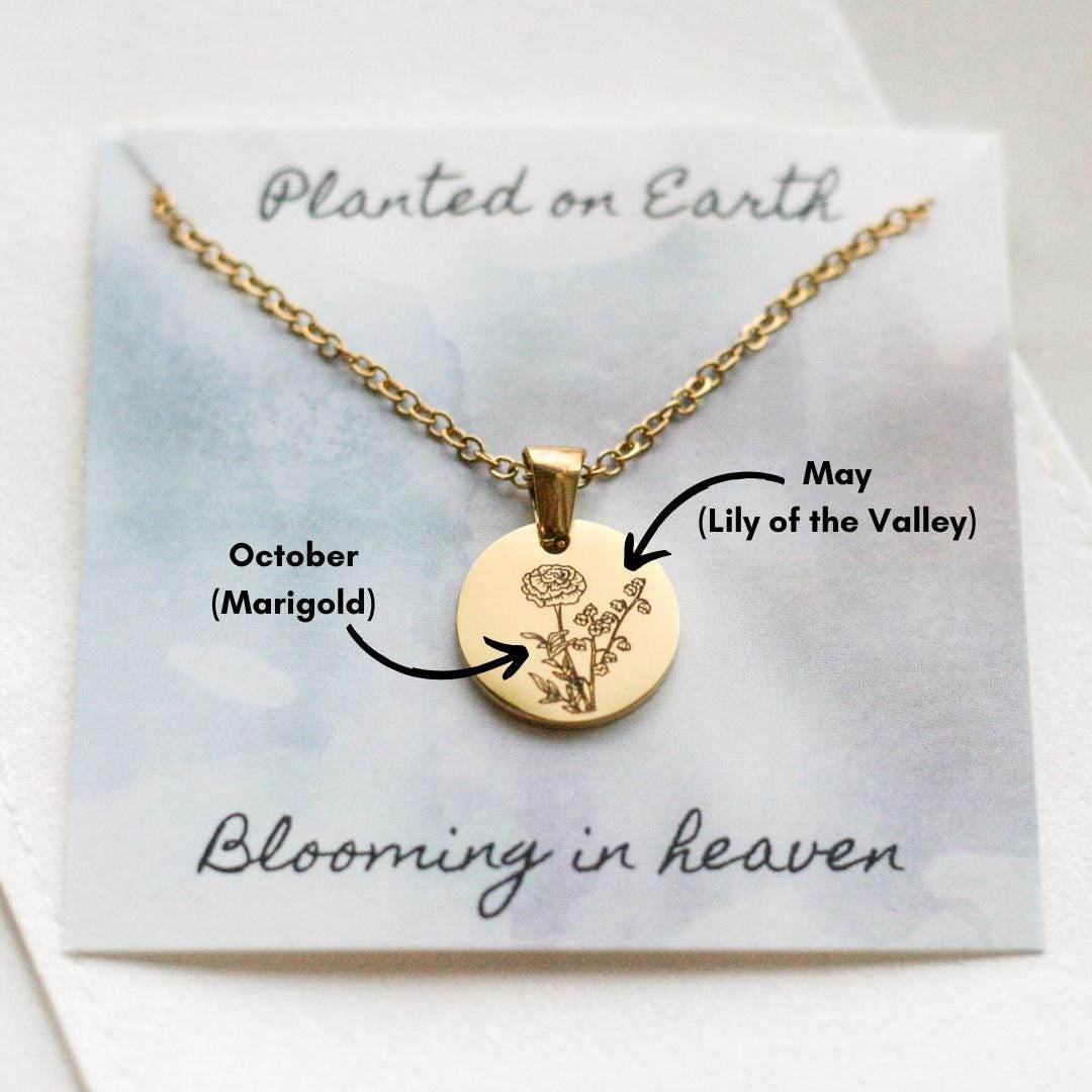 Birth Month Flower Necklace | Circle Pendant - Rest of the Nest