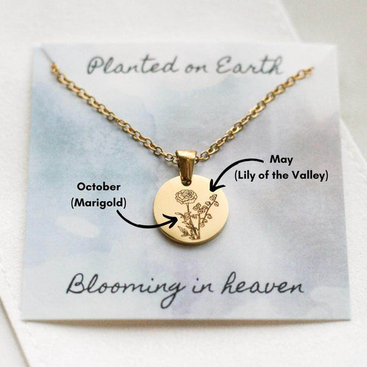 Birth Month Flower Necklace | Circle Pendant - Rest of the Nest