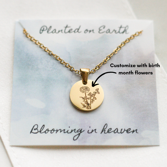 miscarriage memorial necklace with birth flowers