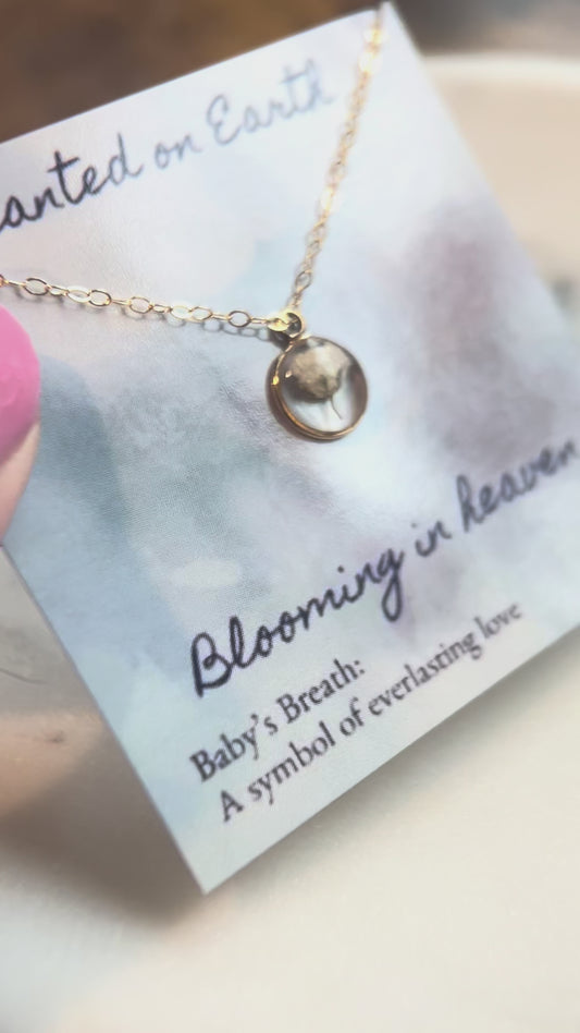 Baby’s Breath Memorial Necklace | 14k Gold Circle Pendant