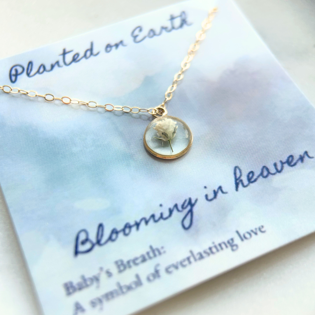 Baby’s Breath Memorial Necklace | 14k Gold Circle Pendant