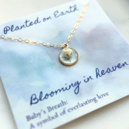 Baby’s Breath Memorial Necklace | 14k Gold Circle Pendant