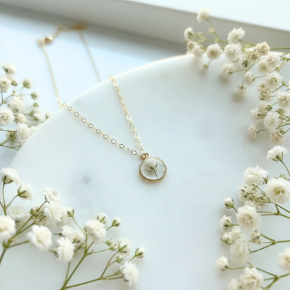 Baby’s Breath Memorial Necklace | 14k Gold Circle Pendant