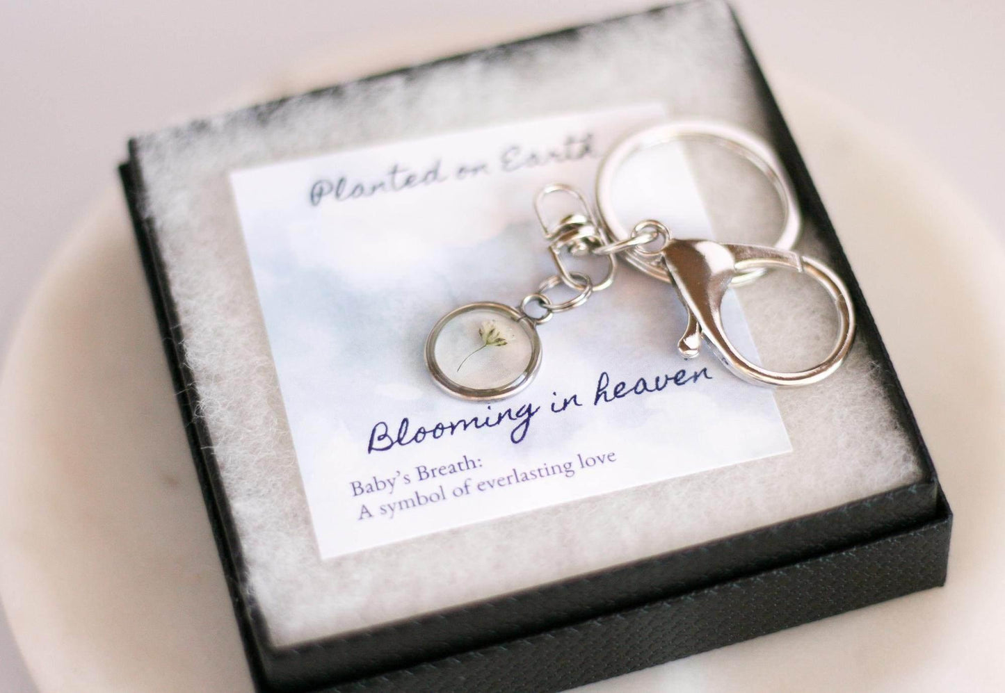 Baby's Breath Keychain | Silver Circle Pendant - Rest of the Nest