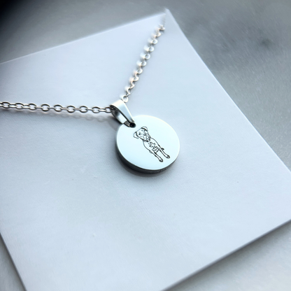 Custom Line Drawing Dog Necklace – Engraved Pet Portrait Jewelry