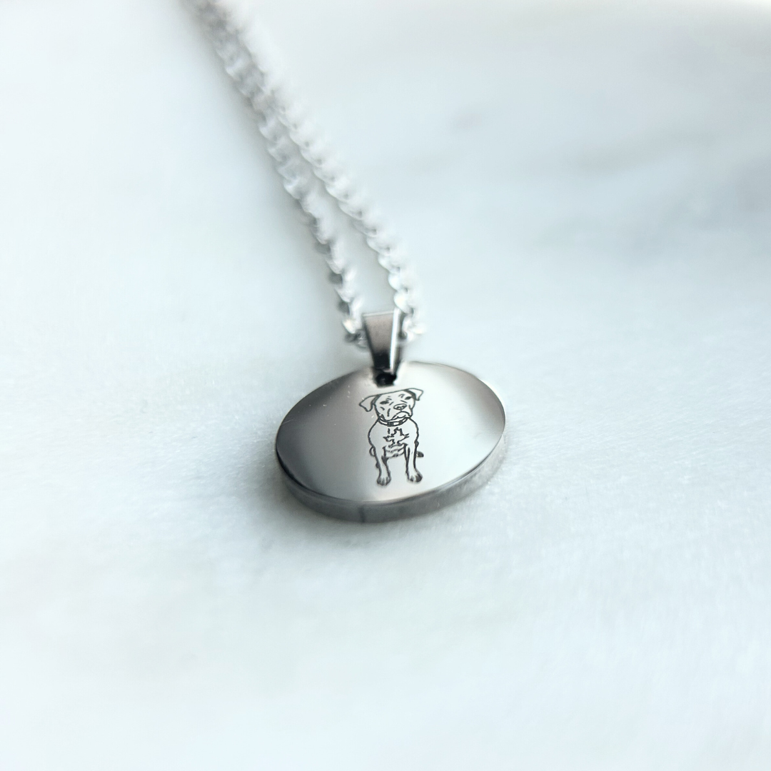 Custom Line Drawing Dog Necklace – Engraved Pet Portrait Jewelry