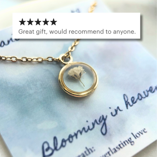 Baby's Breath Flower Necklace | Yellow Gold Circle Pendant