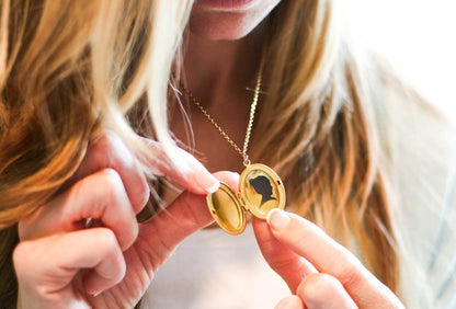 Engraved Silhouette Yellow Gold Necklace | Oval Locket - Rest of the Nest