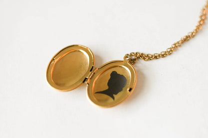 Engraved Silhouette Yellow Gold Necklace | Oval Locket - Rest of the Nest