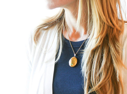 Engraved Silhouette Yellow Gold Necklace | Oval Locket - Rest of the Nest