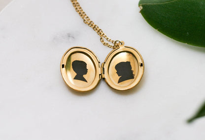 Engraved Silhouette Yellow Gold Necklace | Oval Locket - Rest of the Nest